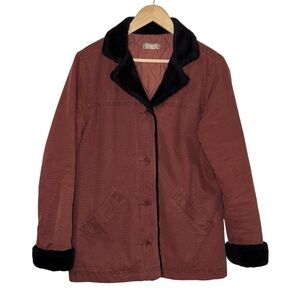 VINTAGE Y2K Field Barn Jacket Coat Reddish Brown Faux Fur Trim Sz Medium READ